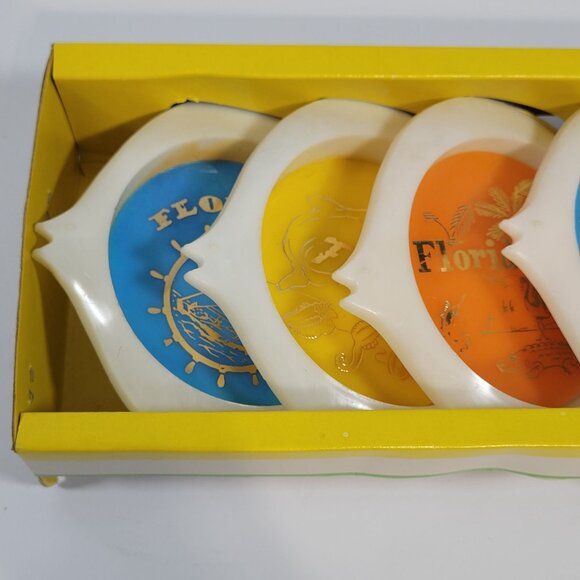 Vintage Florida Angel Fish Coaster Mid Century Set Of Six In Original Box - Picture 2 of 7